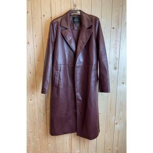 Forever New Women's Tie-Waist Faux Leather Trench Coat, "Berry" - Size 8